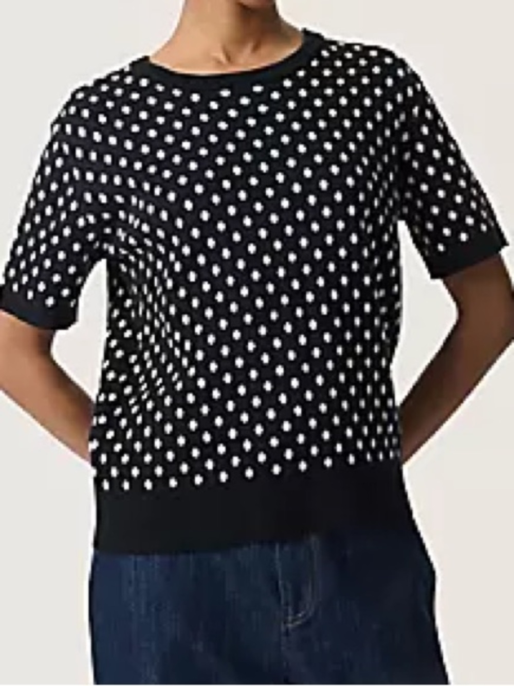 Philosophy Black and White Polka Dot Short Sleeve Knit Top